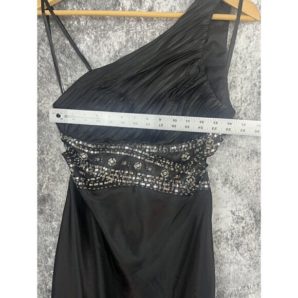 Mxi Dress Women 7 / 8 Black Beaded Asymmetrical Satin Gatsby Formal Regency Lux - Picture 10 of 12